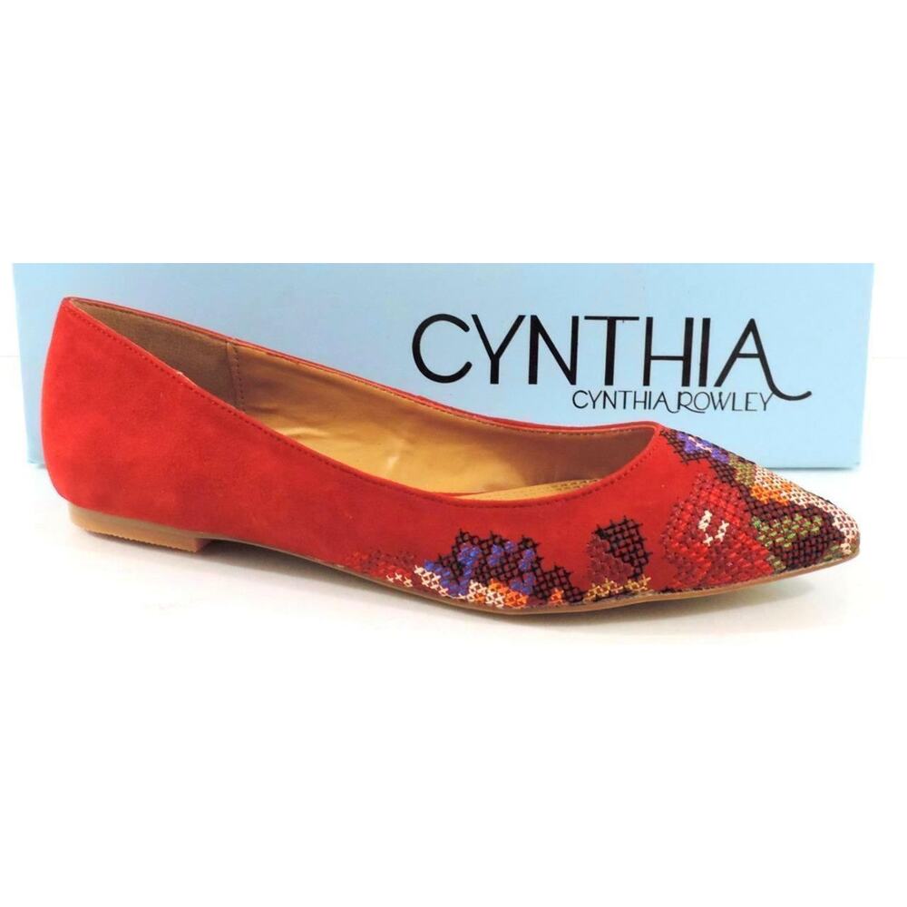 Women's Cynthia Rowley Astor Ballet Flat Pointy Toe Shoes Suede Red Size 6.5